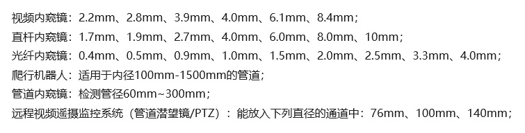 韦林工业内窥镜直径汇总